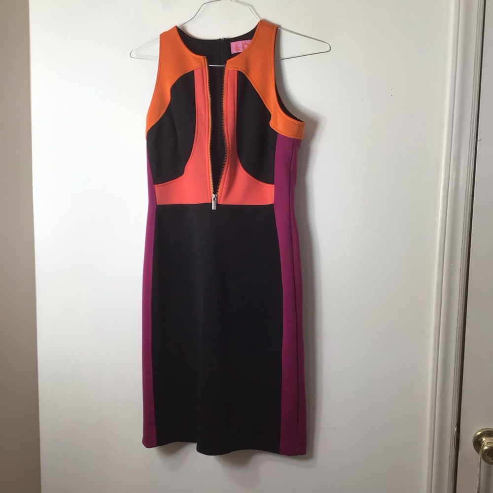 LDT designer dress 2 80’s pink orange black